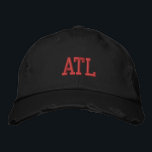ATL "Atlanta" Monogram Red and Black Vintage Style Embroidered Hat<br><div class="desc">ATL "Atlanta" Monogrammed embroidered Red on Black vintage style distressed cotton hat. Makes a wonderful gift for anybody who loves Atlanta GA! Also, if you would prefer to have your personal monogram then simply select "Personalise this template" details button to enter your name initials. Embroidery is customisable to other colour...</div>