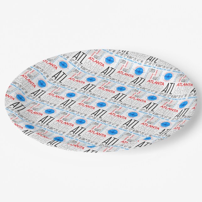 ATL, Atlanta Travel The World By Air Pattern Paper Paper Plate (Angled)