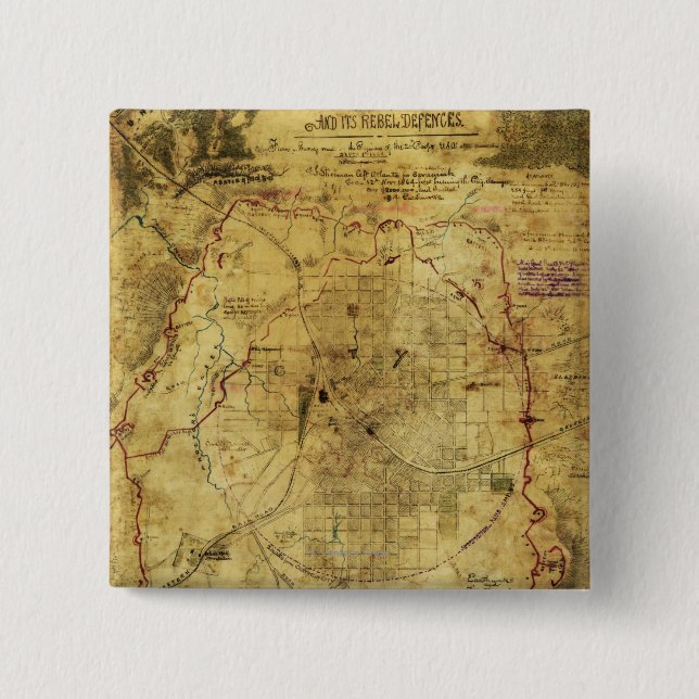 Atlanta Campaign - Civil War Panoramic Map 2 15 Cm Square Badge (Front)