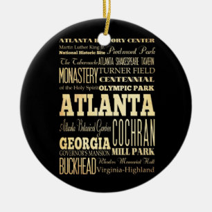 Atlanta City of Georgia State Typography Art Ceramic Tree Decoration