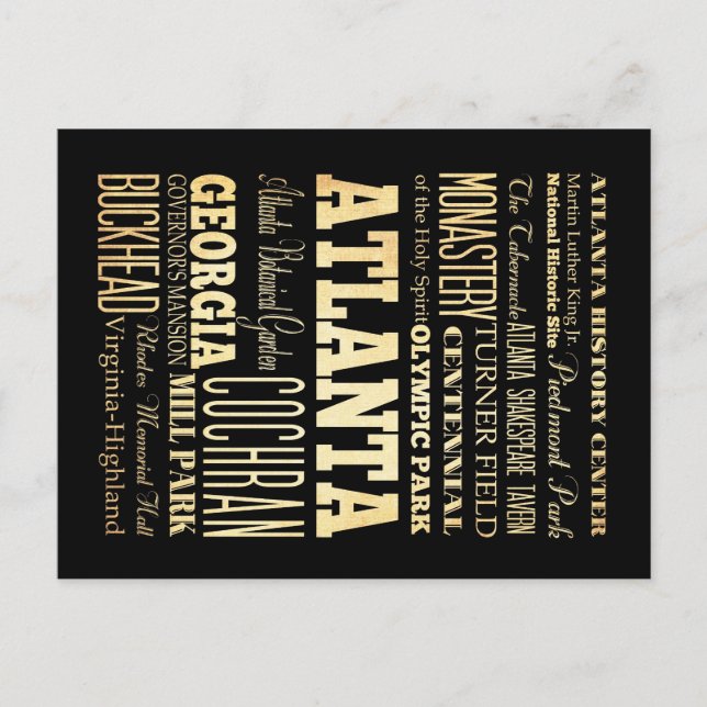 Atlanta City of Georgia State Typography Art Postcard (Front)