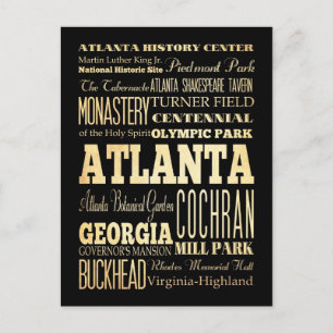 Atlanta City of Georgia State Typography Art Postcard