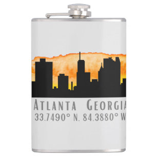 Atlanta City Skyline Map Coordinates Hip Flask