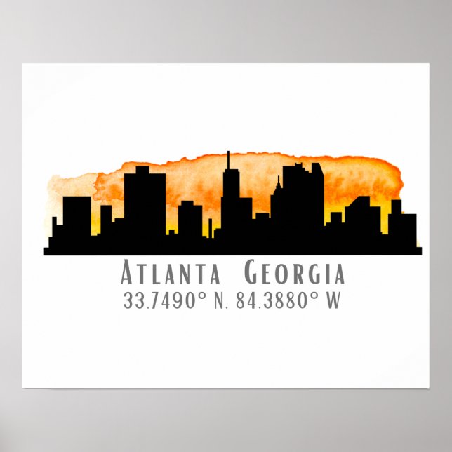 Atlanta City Skyline Map Coordinates   Poster (Front)