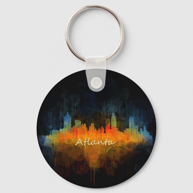 Atlanta City Watercolor Skyline v4 Dark Key Ring (Front)
