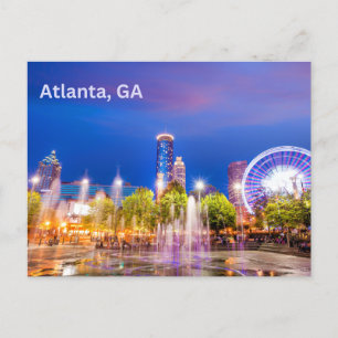 Atlanta, GA City Park Night View Postcard