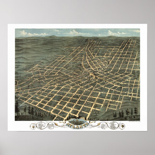 Atlanta, GA Panoramic Map DIGITALLY REMASTERED Poster (Front)