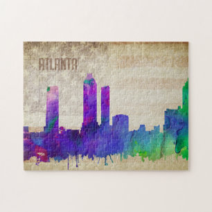 Atlanta, GA   Watercolor City Skyline Jigsaw Puzzle