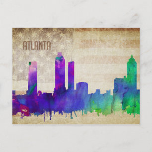 Atlanta, GA Watercolor City Skyline Postcard