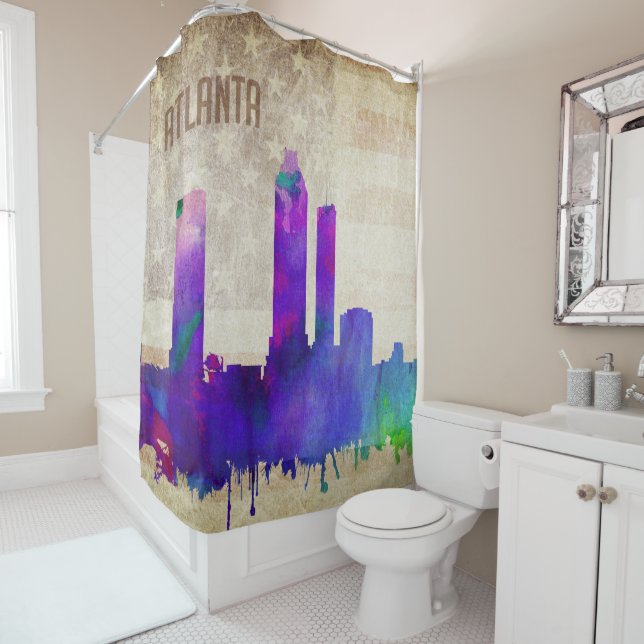 Atlanta, GA | Watercolor City Skyline Shower Curtain (In Situ)