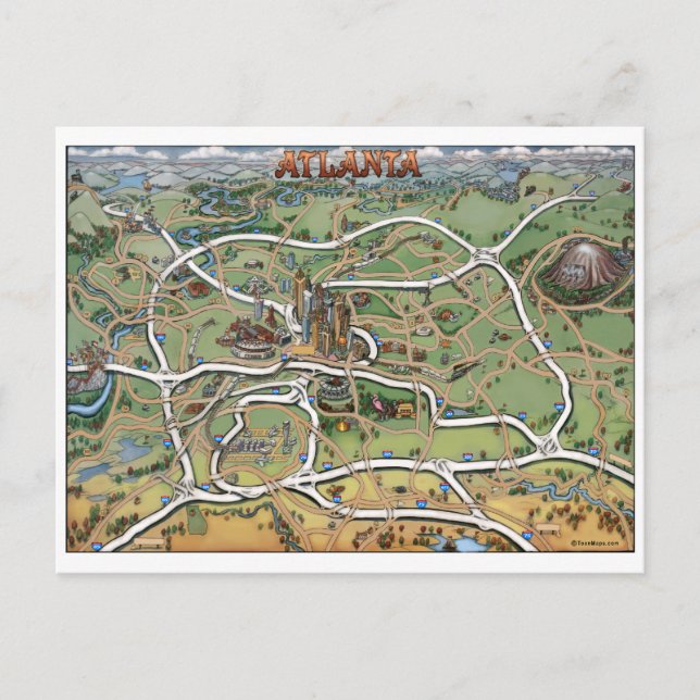 Atlanta Georgia Cartoon Map Postcard (Front)