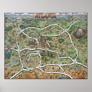 Atlanta Georgia Cartoon Map Poster