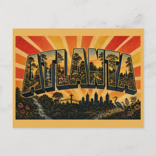 Atlanta Georgia City in a Forest Waterfall Art Postcard