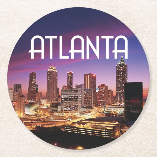 Atlanta, Georgia city skyline at night Round Paper Coaster (Front)