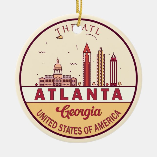 Atlanta Georgia City Skyline Emblem Ceramic Ornament (Front)
