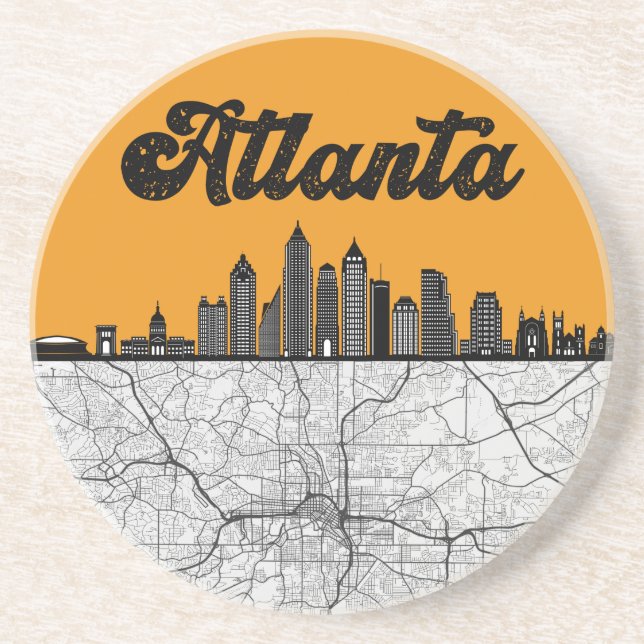 Atlanta Georgia City Skyline With Map Coaster (Front)