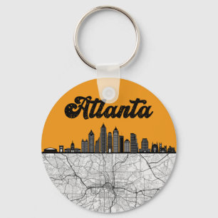 Atlanta Georgia City Skyline With Map Key Ring
