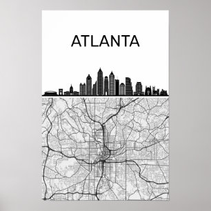 Atlanta Georgia City Skyline With Map Poster