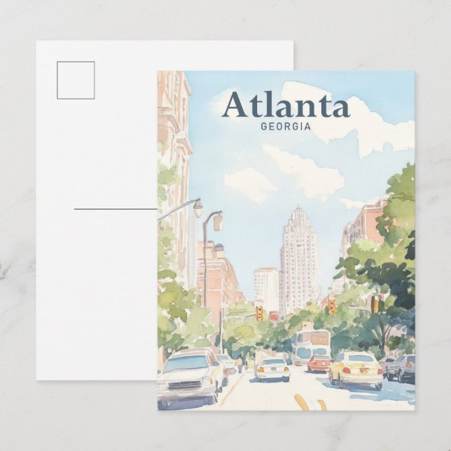 Atlanta Georgia Gouache Paint Illustration Travel Postcard (Front/Back)