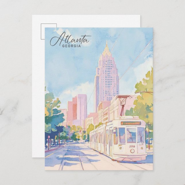 Atlanta Georgia Gouache Paint Illustration Travel Postcard (Front/Back)