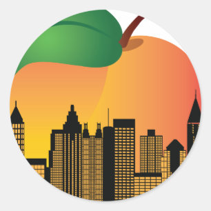 Atlanta Georgia Night Skyline Inside Peach Classic Round Sticker