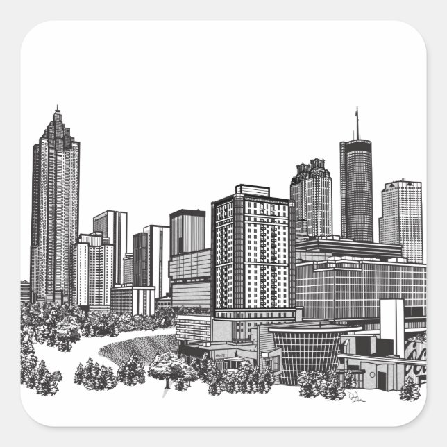 Atlanta Georgia Skyline Art Square Sticker (Front)