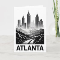 Atlanta Georgia Skyline Black White Woodcut