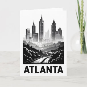 Atlanta Georgia Skyline Black White Woodcut Card