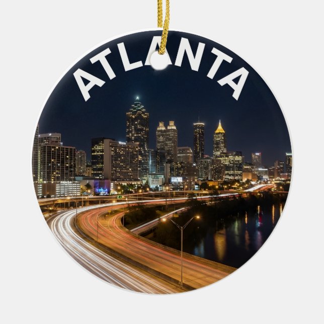 Atlanta Georgia Skyline, Night City Lights Souveni Ceramic Ornament (Front)
