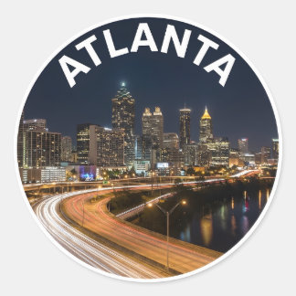 Atlanta Georgia Skyline, Night City Lights Souveni Classic Round Sticker