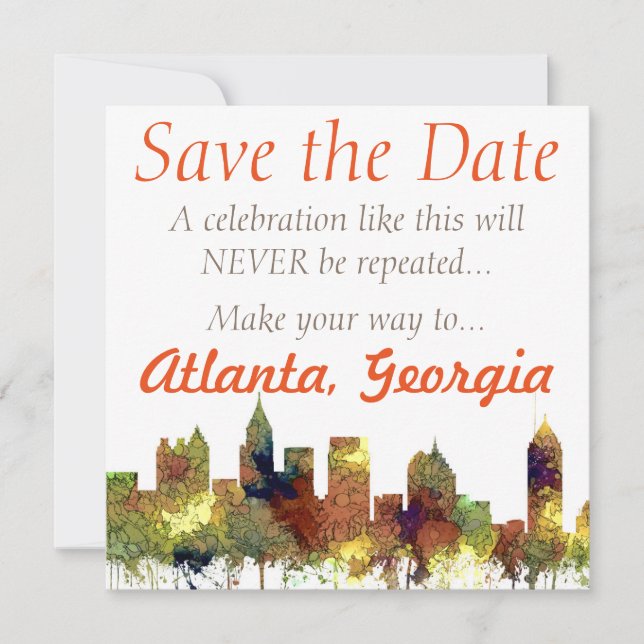 Atlanta Georgia Skyline SG-Safari Buff Save The Date (Front)