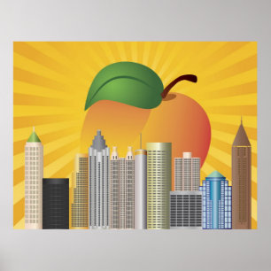 Atlanta Georgia Skyline with Peach Illustration Po Poster
