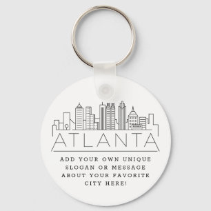 Atlanta, Georgia Stylized Skyline   Custom Slogan Key Ring