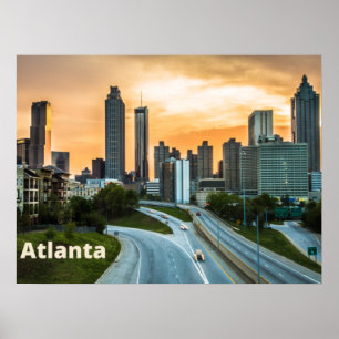 Atlanta, Georgia Sunset City Downtown View Poster