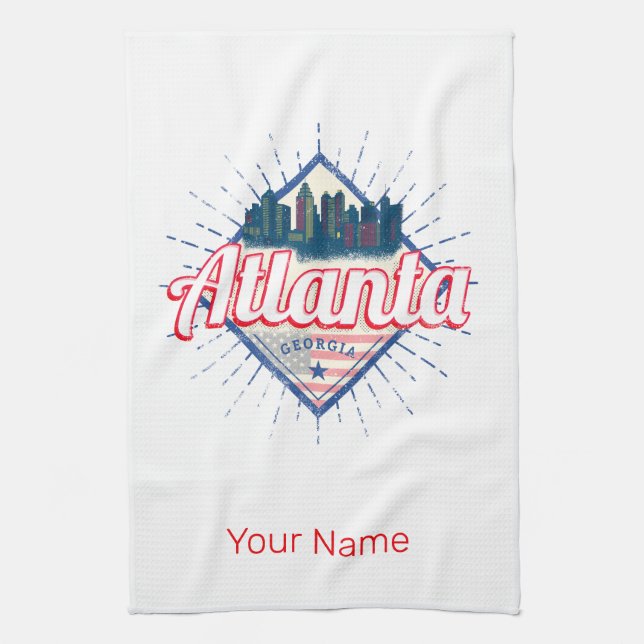 Atlanta Georgia United States Retro Skyline Tea Towel (Vertical)