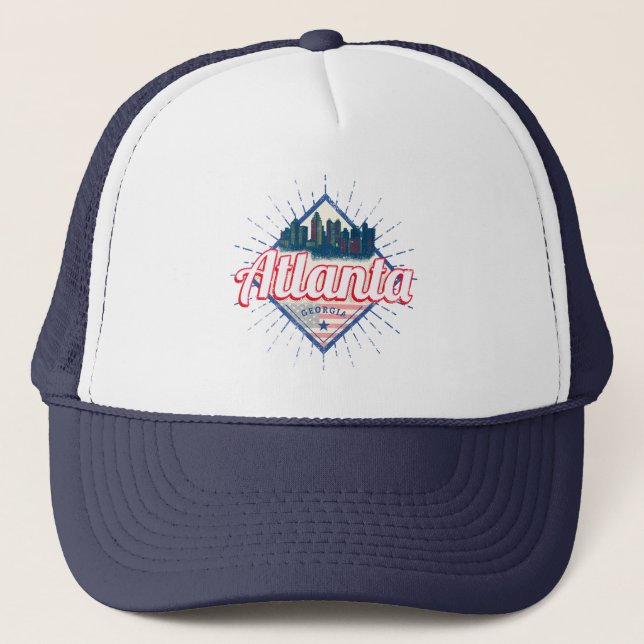 Atlanta Georgia United States Retro Skyline Trucker Hat (Front)