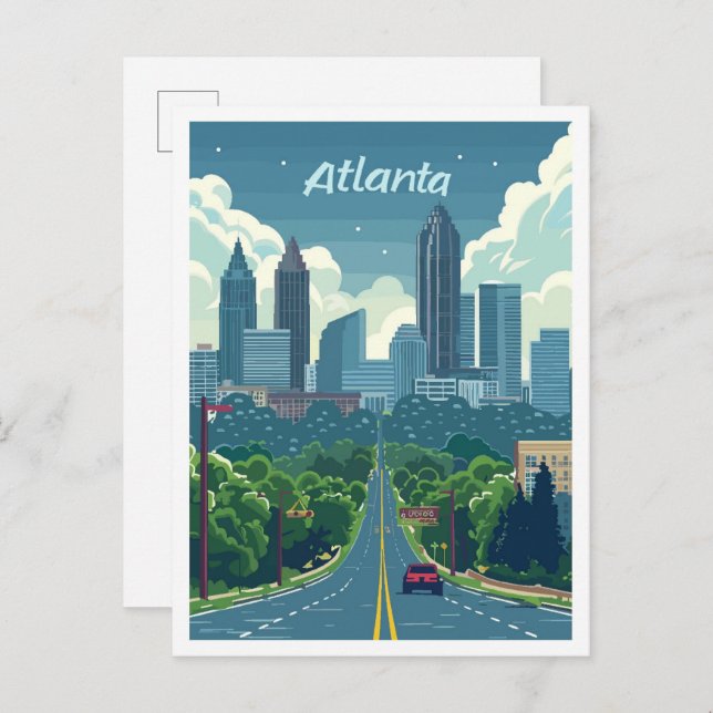 Atlanta Georgia Vintage Travel Illustration Postcard (Front/Back)