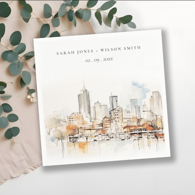 Atlanta Georgia Watercolor Landscape Wedding Napkin (Creator Uploaded)