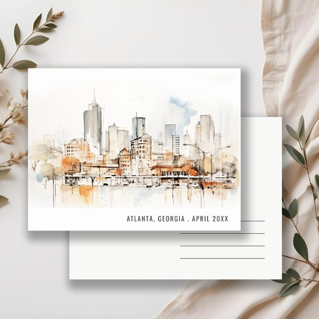 Atlanta Georgia Watercolor Landscape Wedding Postcard (Creator Uploaded)