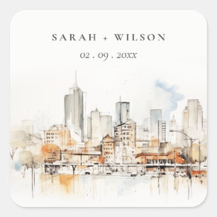 Atlanta Georgia Watercolor Landscape Wedding Square Sticker