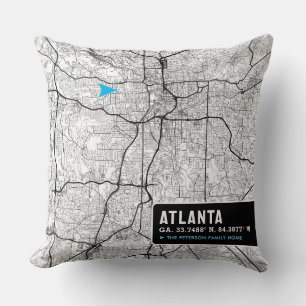 Atlanta Home Location   City Map Themed Cushion