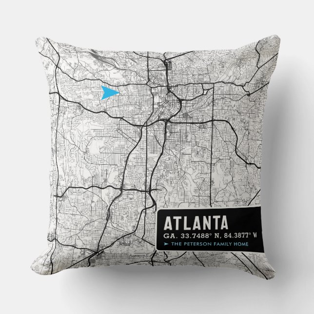 Atlanta Home Location | City Map Themed Cushion (Front)