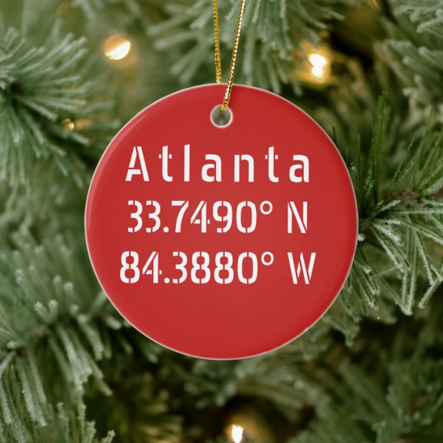 Atlanta Latitude Longitude Red Ceramic Ornament (Tree)