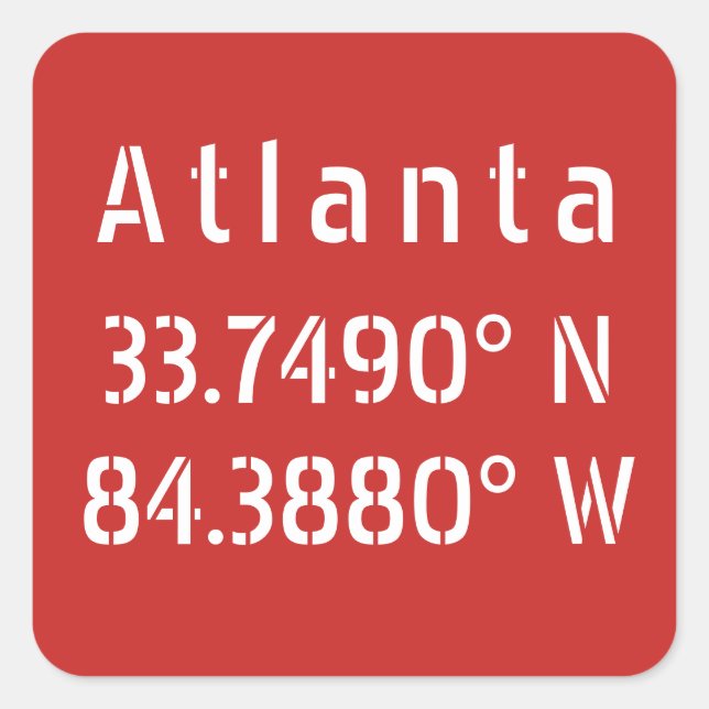 Atlanta Latitude Longitude Red  Square Sticker (Front)