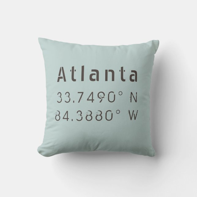 Atlanta Longitude Latitude Throw Pillow (Front)