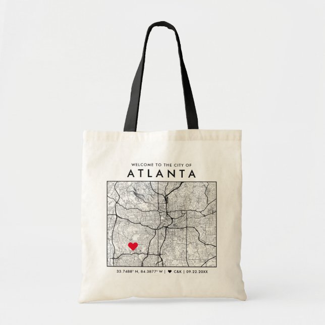 Atlanta Love Locator | City Map Wedding Welcome Tote Bag (Front)