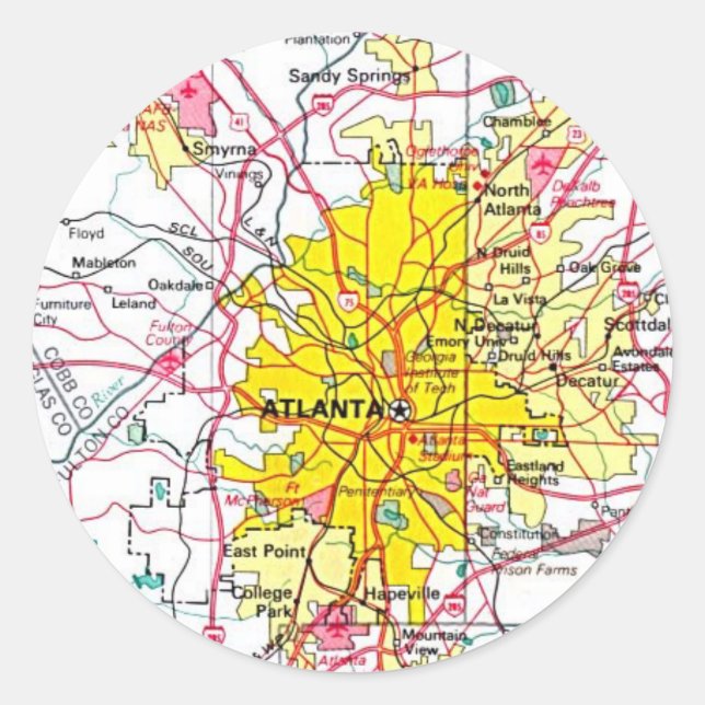 Atlanta Map Classic Round Sticker (Front)