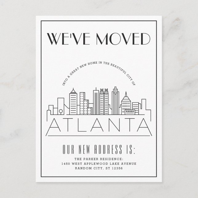  Atlanta | Modern Deco City | Change of Address Announcement Postcard (Front)