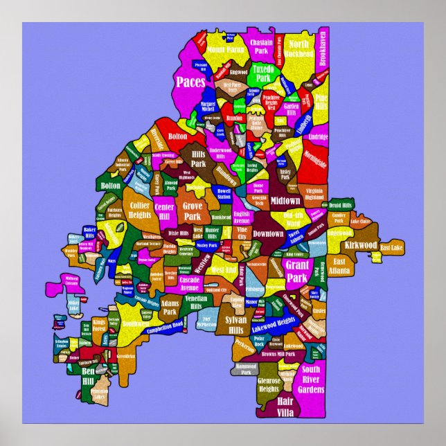Atlanta Neighbourhood Map Poster (Front)