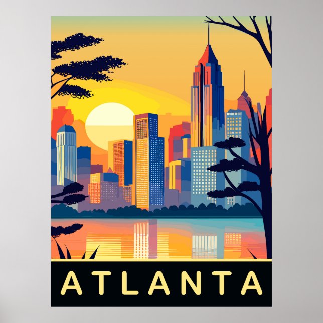 Atlanta, Romantic Sunset Over the City, Travel Poster (Front)